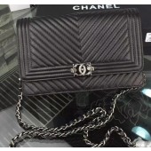 Boy Chanel WOC Flap Bag Original Chevron Sheepskin CHA4742 Black JK450MO84