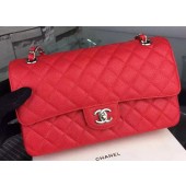 Chanel 2.55 Series Flap Bag Red Cannage Pattern Leather CF8024 Silver JK239iv85