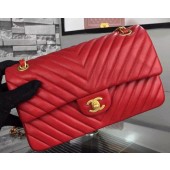 Chanel 2.55 Series Flap Bag Red Lambskin Chevron Leather A5023 Gold JK589cP15