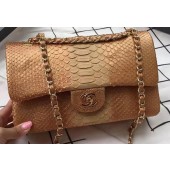 Chanel 2.55 Series Flap Bags Apricot Original Python Leather A1112SA Gold JK374fo19