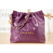 CHANEL 22 HANDBAG Calfskin & gold-Tone Metal AS3261 dark Purple JK2304UF26