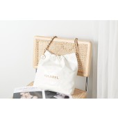 CHANEL 22 SMALL HANDBAG AS3260 white&gold Metal JK2311Yv36