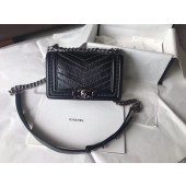 CHANEL BOY Crumpled Calfskin Original Leather Black Bag A67085 Silver JK4659wv88