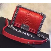 Chanel Boy Flap Shoulder Bag Python Leather A66094 Red JK622De45