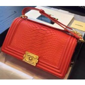 Chanel Boy Flap Shoulder Bag Red Python Leather A66095 Gold JK611fw56