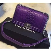 Chanel Boy Flap Shoulder Bag Violet Python Leather A66095 Silver JK600Gw67