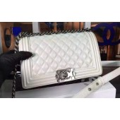 Chanel Boy Flap Shoulder Bag White Original Calfskin Leather A8708 Silver JK269Mc61