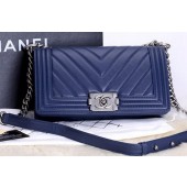 Chanel Boy Flap Shoulder Bags Chevron Calfskin Leather A67086 Blue JK483np57