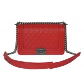 Chanel Boy Flap Shoulder Bags Red Cannage Pattern Leather A67086 Silver JK941fr81