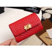 Chanel Calfskin Leather Card packet & Gold-Tone Metal A80603 red JK1285KX22