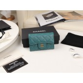 Chanel card holder Calfskin & Gold-Tone Metal A80799 Green JK1164lq41