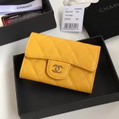 Chanel card holder Calfskin & Gold-Tone Metal A80799 yellow JK1245VI95