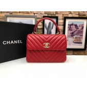 Chanel CC original lambskin top handle flap bag V92236 red&Gold-Tone Metal JK4676DI37