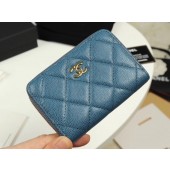 Chanel classic card holder Grained Calfskin & Gold-Tone Metal A69271 Blue JK1309Xw85