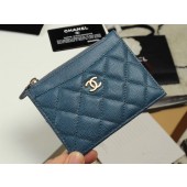 Chanel classic card holder Grained Calfskin & Gold-Tone Metal A84105 blue JK1316nB26