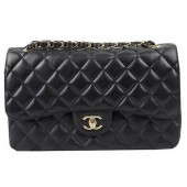 Chanel Classic Flap Bag Black Cannage Pattern CF1113 Gold JK967rf34