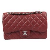 Chanel Classic Flap Bag Burgundy Cannage Pattern CF1113 Silver JK962tL32