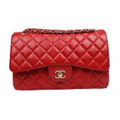 Chanel Classic Flap Bag Red Original Leather CF1113 Gold JK1049Tk78