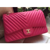 Chanel Classic Flap Bag Rose Sheepskin Chevron Quilting A1113 Gold JK209gE29