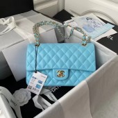 chanel classic handbag Lambskin & gold Metal A01112 light blue JK3109aM39