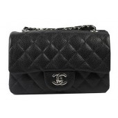 Chanel Classic MINI Flap Bag Black Cannage Pattern CF1119 Silver JK959ta99