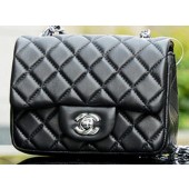 Chanel Classic MINI Flap Bag Black Sheepskin A37585 Silver JK729PC54