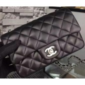 Chanel Classic mini Flap Bag Black Sheepskin Leather A67350 Silver JK634Mc61