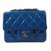 Chanel Classic MINI Flap Bag Blue Original Patent Leather CF1115 Silver JK952EW67