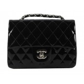 Chanel Classic MINI Flap Bag CF1119 Black Patent Leather Silver JK902Gp37