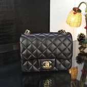 Chanel Classic MINI Flap Bag Original Sheepskin Leather A1115 Black Gold Chain JK4663nV16