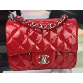 Chanel Classic mini Flap Bag Red Original Patent Leather CF7171 Silver JK275yC28