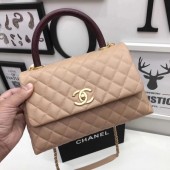 Chanel Classic Red Top Handle Bag Apricot Original Leather A92991 Gold JK5740Gm74