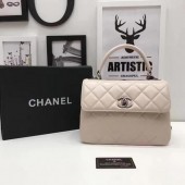 Chanel Classic Top Handle Bag Apricot Sheepskin Leather A92991 Silver JK15Ea63