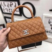 Chanel Classic Top Handle Bag Brown Original Leather A92991 Silver JK5733HW50