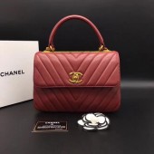 Chanel Classic Top Handle Bag Chevron Sheepskin Leather CHA2371 Red JK5359dw37