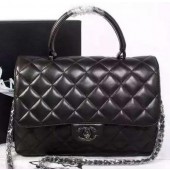 Chanel Classic Top Handle Bag Original Sheepskin Leather A92238 Black JK462Af99