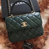 Chanel Classic Top Handle Bag Sheepskin Leather CHA2371 Deep Green JK5363FT35