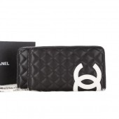 Chanel Combon Zip Around Wallet White CC Logo A46647 Black JK1533TL77