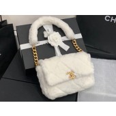 Chanel flap bag Shearling Lambskin & Gold-Tone Metal AS2240 White JK3830fo19