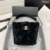 Chanel flap bag Shearling Lambskin & Gold-Tone Metal AS2241 black JK3660uU16