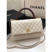 Chanel flap bag with red top handle A92991 white JK3763vm49