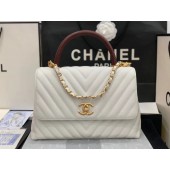 Chanel flap bag with red top handle V92991 white JK3687Zr53