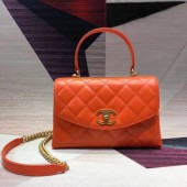 Chanel flap bag with top handle Lambskin & Gold-Tone Metal AS1174 orange JK4429yk28