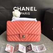 Chanel Flap Original Lambskin Leather Shoulder Bag 1112V watermelon red silver chain JK5137nB26