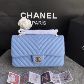 Chanel Flap Original sheepskin Shoulder Bag 1112V Light blue gold chain JK5140cP15