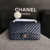 Chanel Flap Shoulder Bag Dark Blue Original Sheepskin Leather CF1112V Gold JK5308Eb92