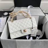 Chanel Flap Shoulder Bag Grained Caviar A01112 gold-Tone Metal white JK2963rf34