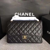 Chanel Flap Shoulder Bags Black Original Calfskin Leather CF1113 Gold JK5344bT70