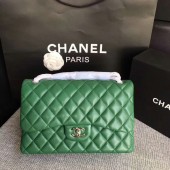 Chanel Flap Shoulder Bags Green Original Lambskin Leather CF1113 Silver JK5752Kn56