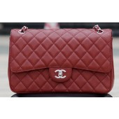 Chanel Jumbo Classic Burgundy Cannage Pattern Flap Bag A58600 Silver JK549ER88